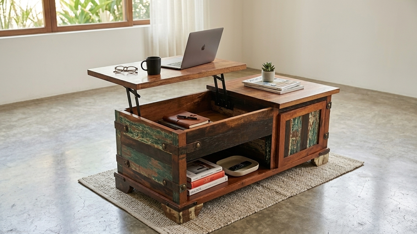 The Nomad — reclaimed wood lift-top coffee table